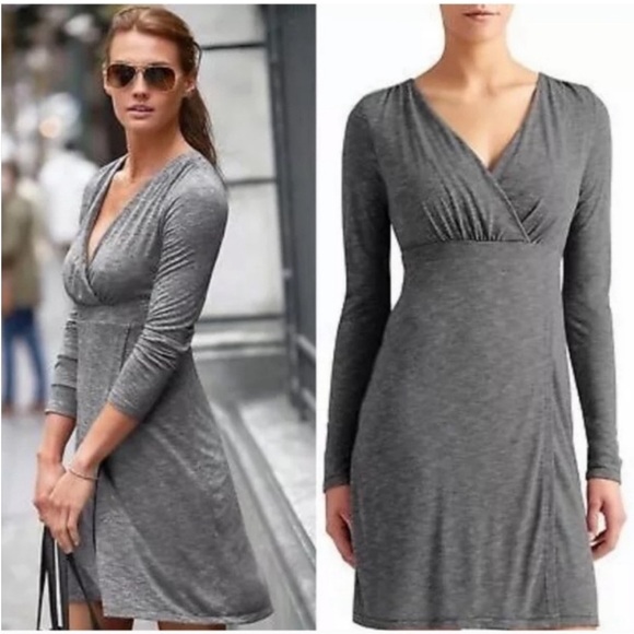 Athleta Grey Faux Wrap Stretchy Dress Long Sleeve Size XS - Picture 1 of 7